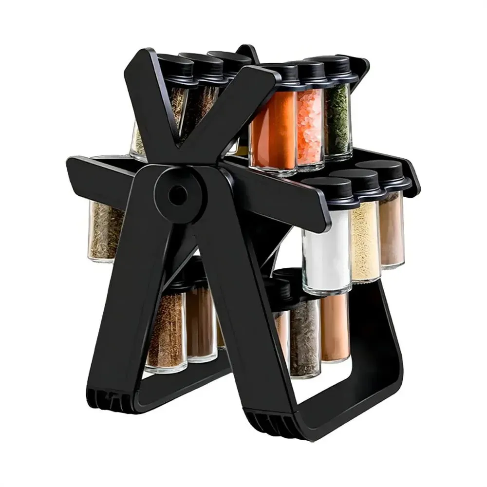 SET DE CONDIMENTEROS ORGANIZADOR GIRATORIO 18 PIEZAS DE VIDRIO SPICE RACK