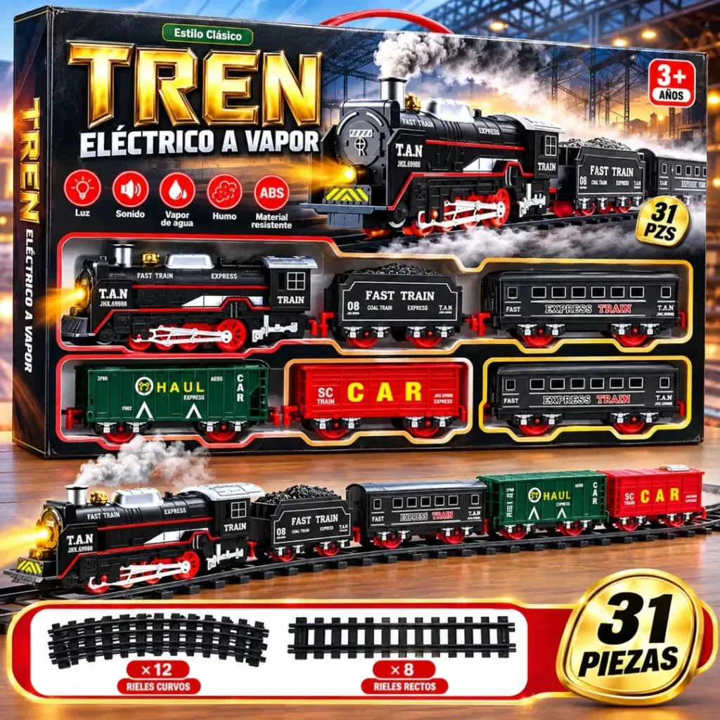 [BOD-JUG-058] TREN ELECTRICO A VAPOR NAVIDEÑO 31 PCS