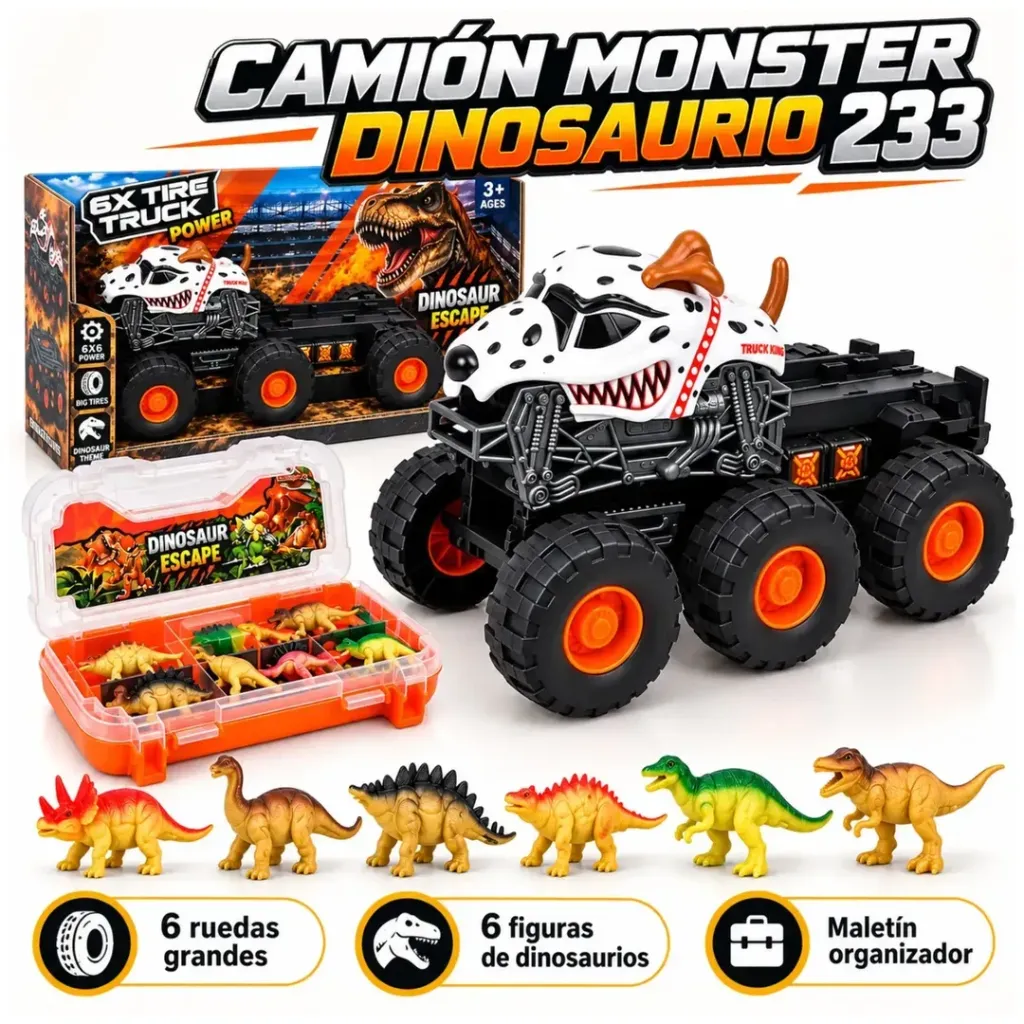CAMION MONSTER TRUCK CON DINOSAURIOS
