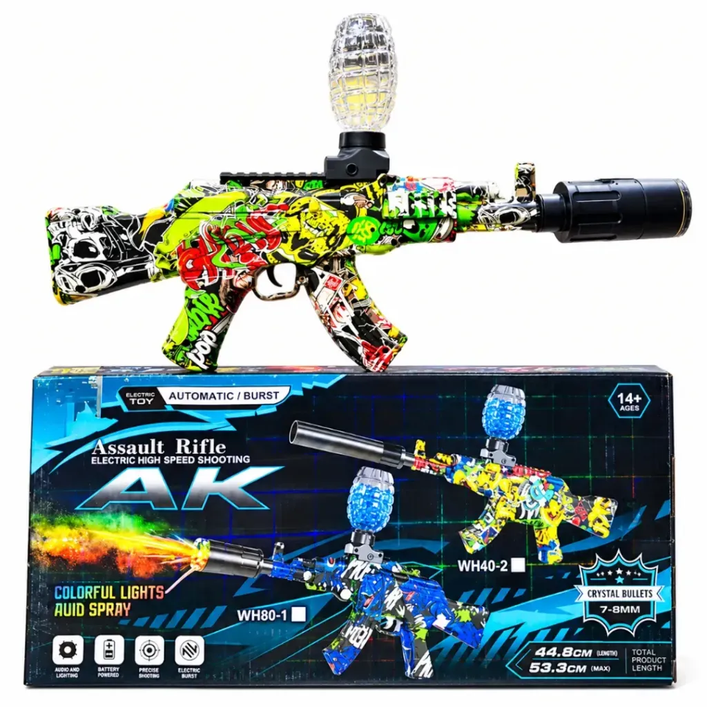 [BOD-JUG-081] PISTOLA DE HIDROGEL RIFLE AK CON LUCES LED Y HUMO