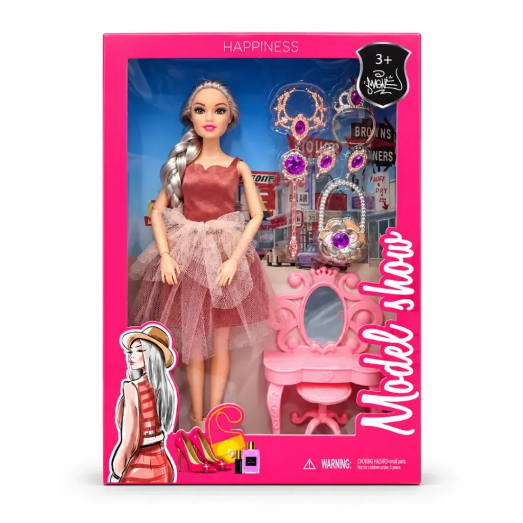 [BOD-JUG-082] MUÑECA MODEL CON ACCESORIOS Y TOCADOR